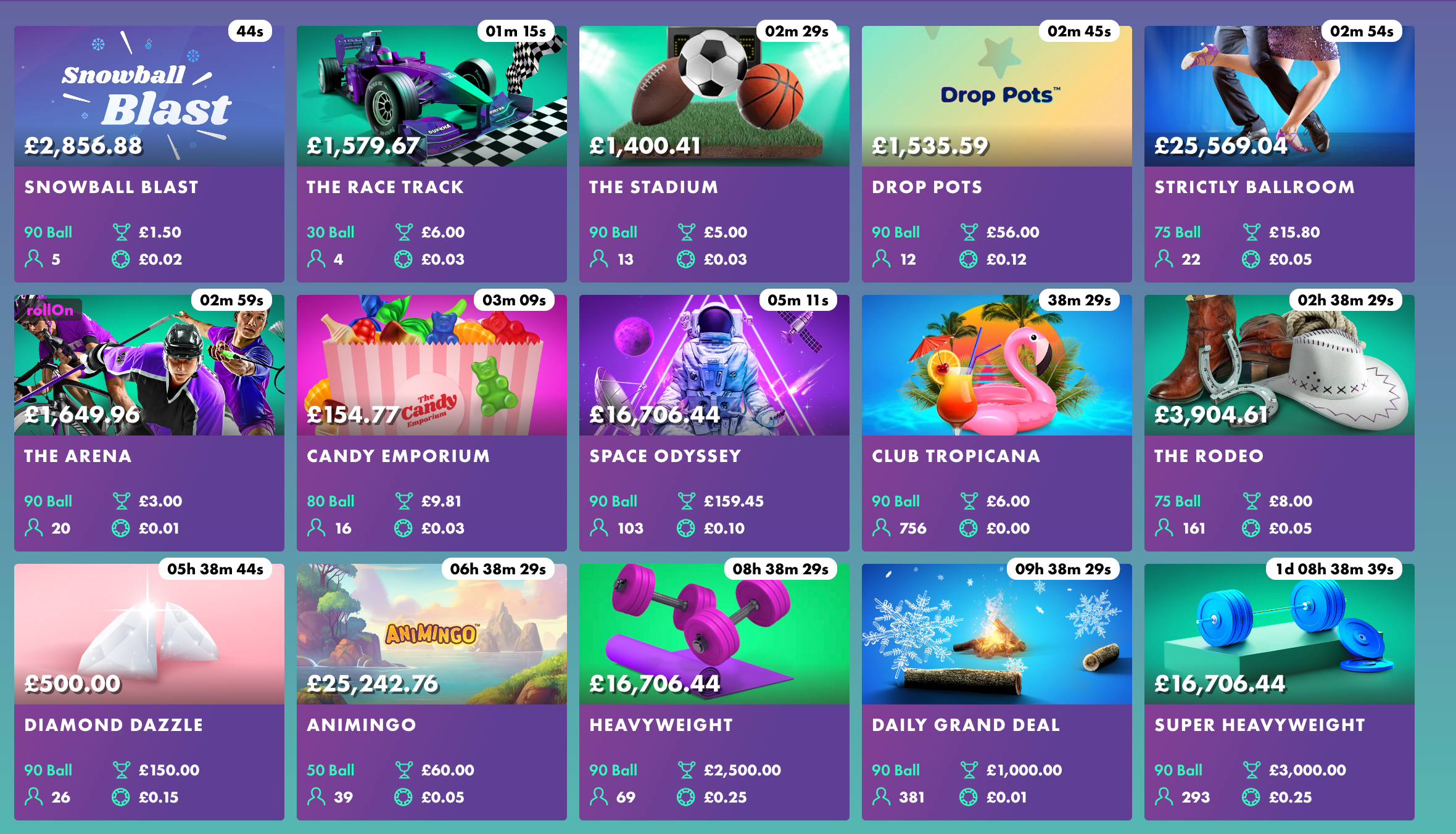 A collage of different bingo games available on a mobile bingo site, highlighting the diversity for bingo customers.