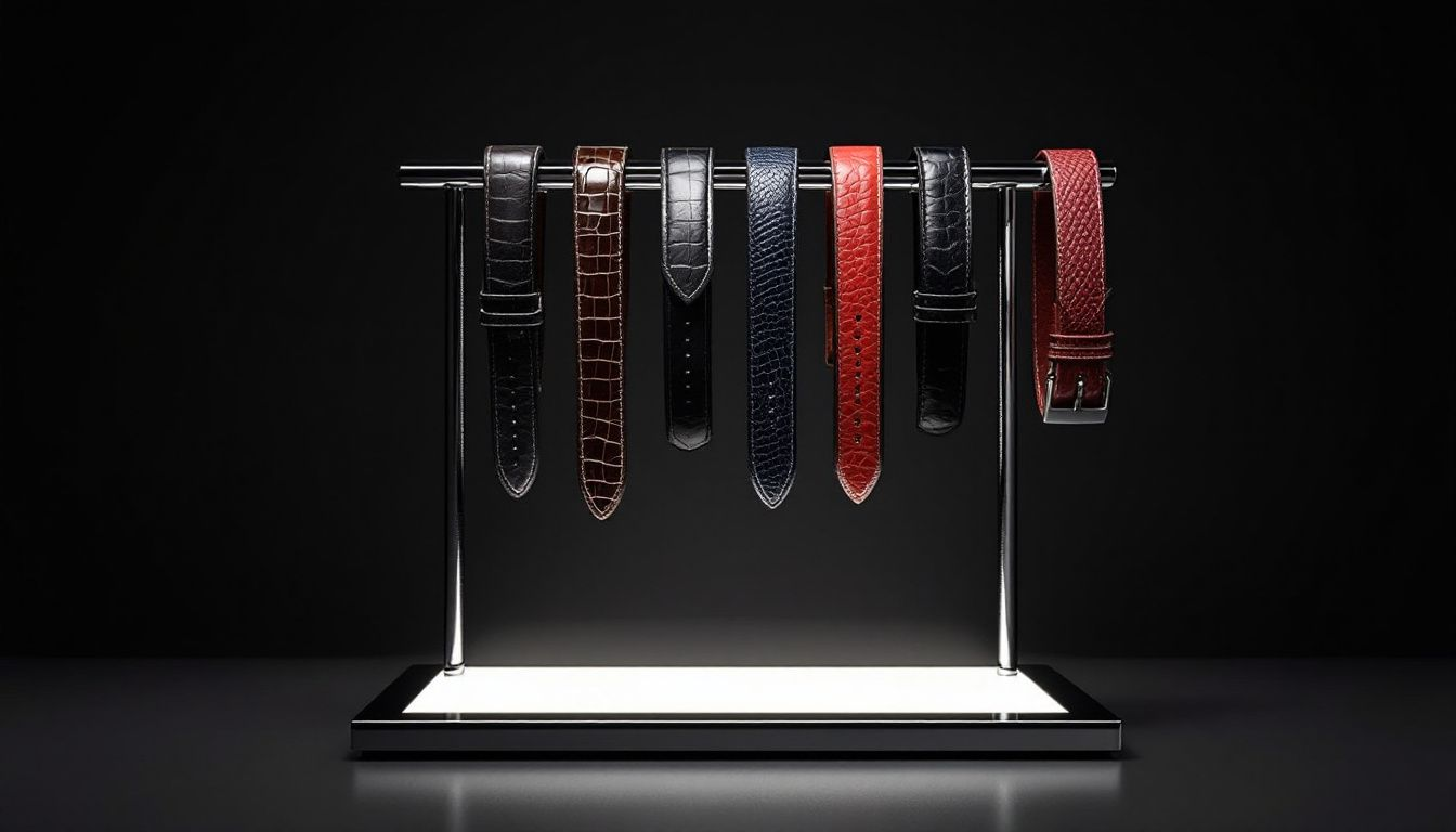 A variety of leather watch straps displayed together.