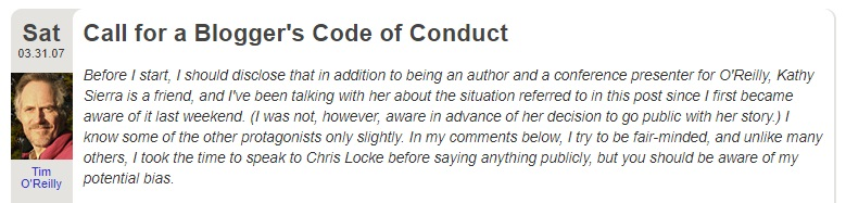 Screenshot - Tim O'Reilly in March 2007 proposed a Blogger's Code of Conduct | TheBloggingBox.com