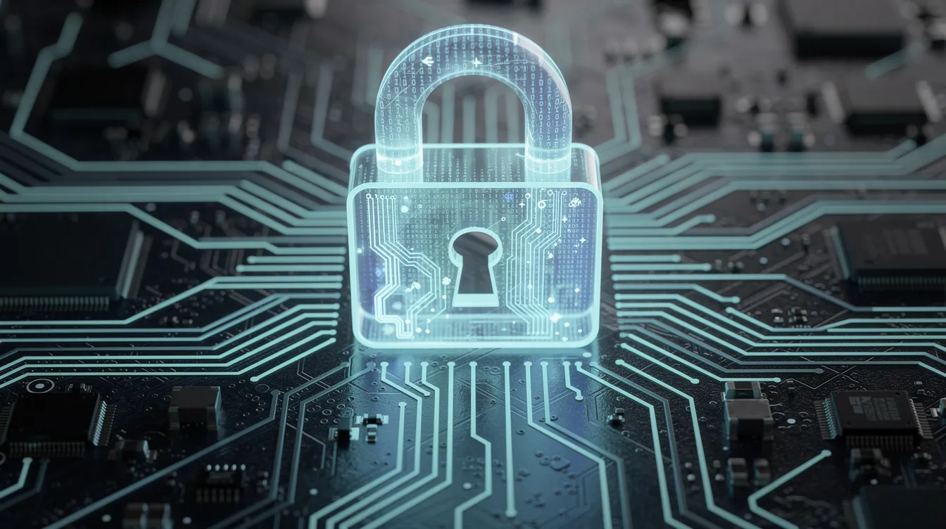 Un cadenas numérique sur un circuit imprimé, symbole de cybersécurité.