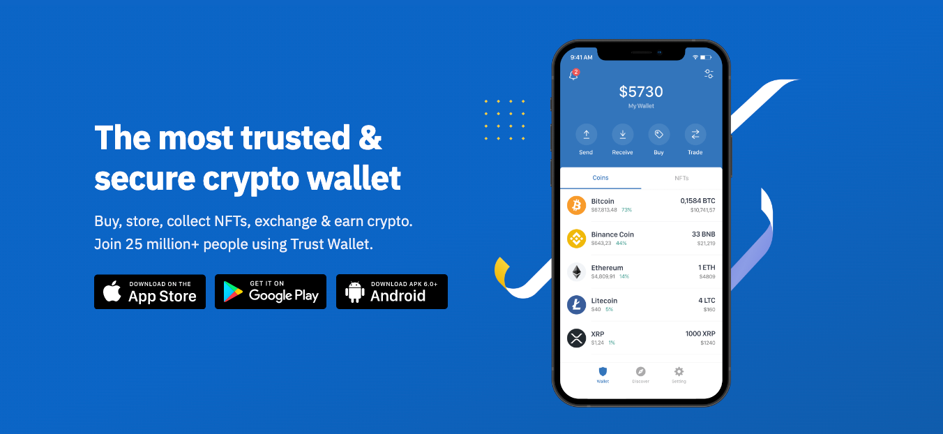 There is an android and IoS version for the Trust wallet, earn interest on crypto