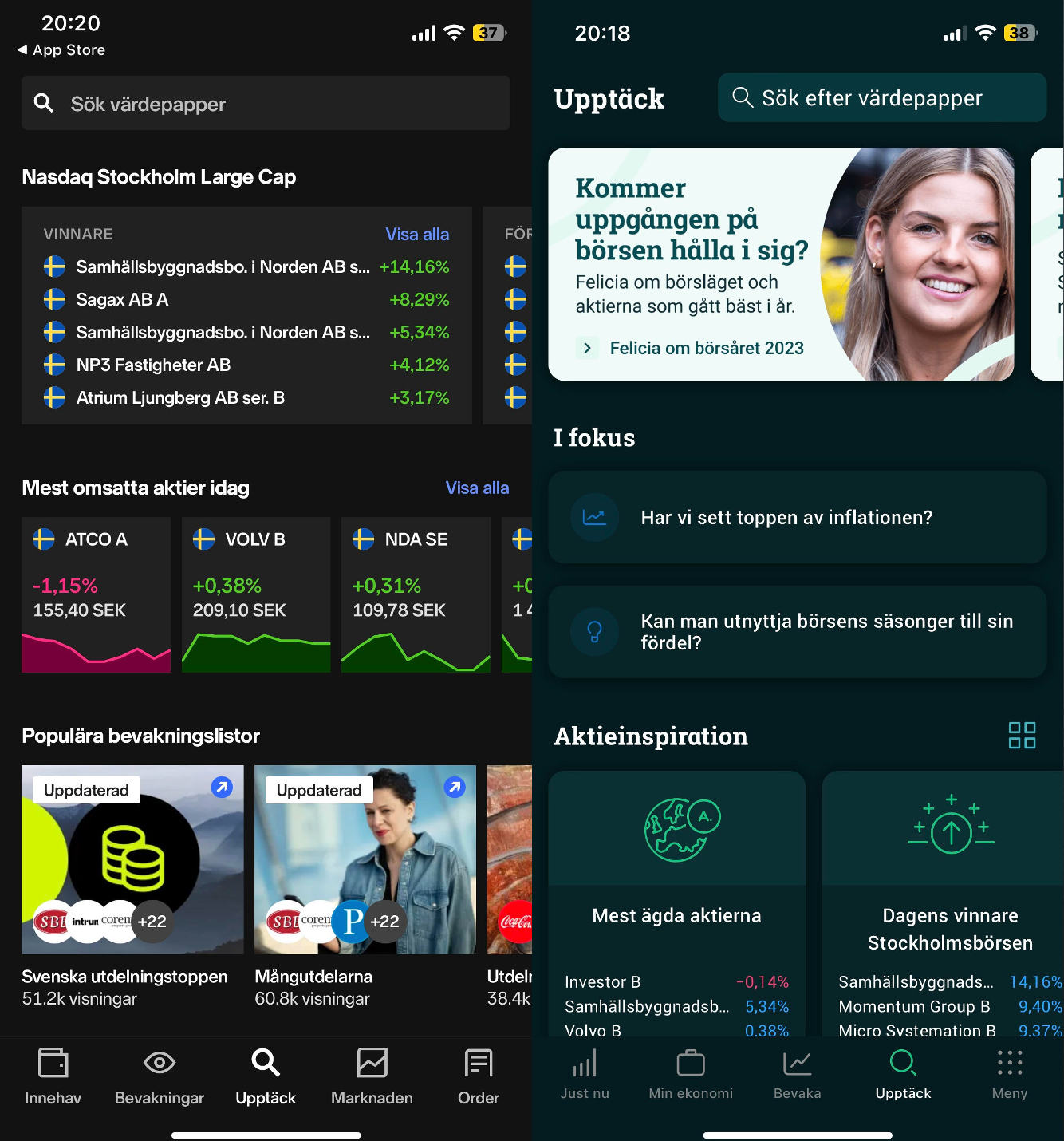 Vänster: Nordnet / Höger: Avanza