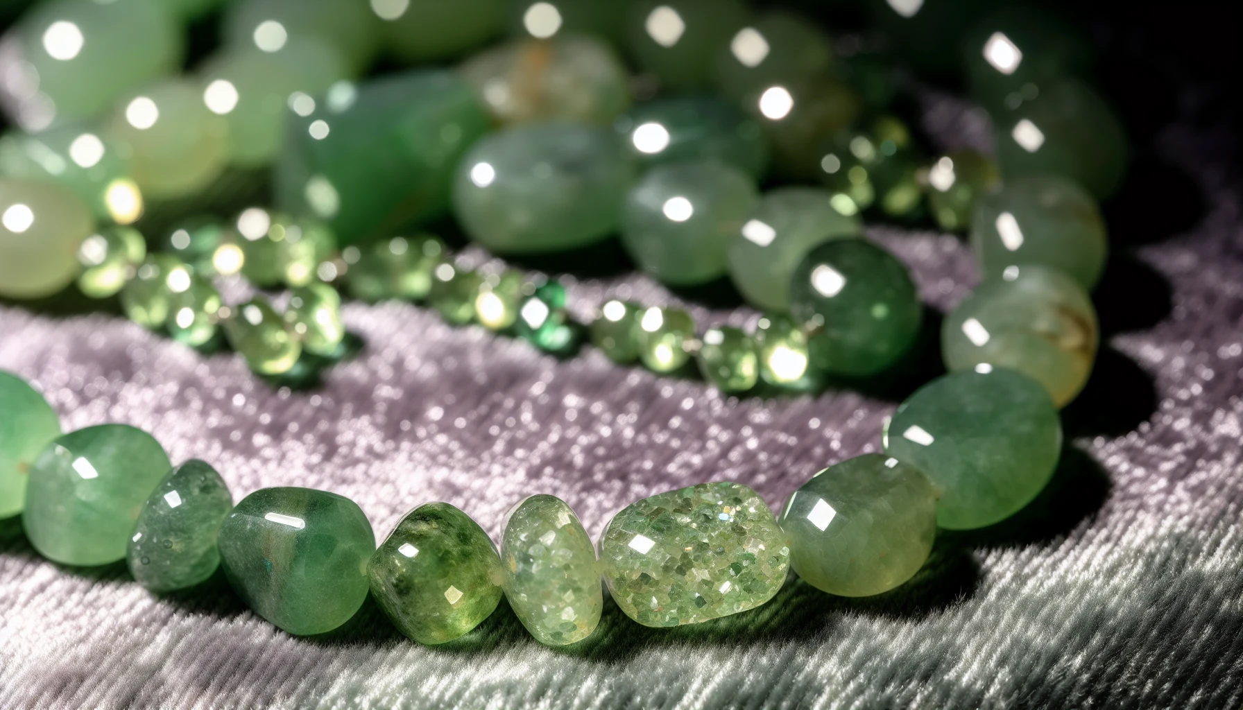Close-up of shimmering green aventurine jewelry