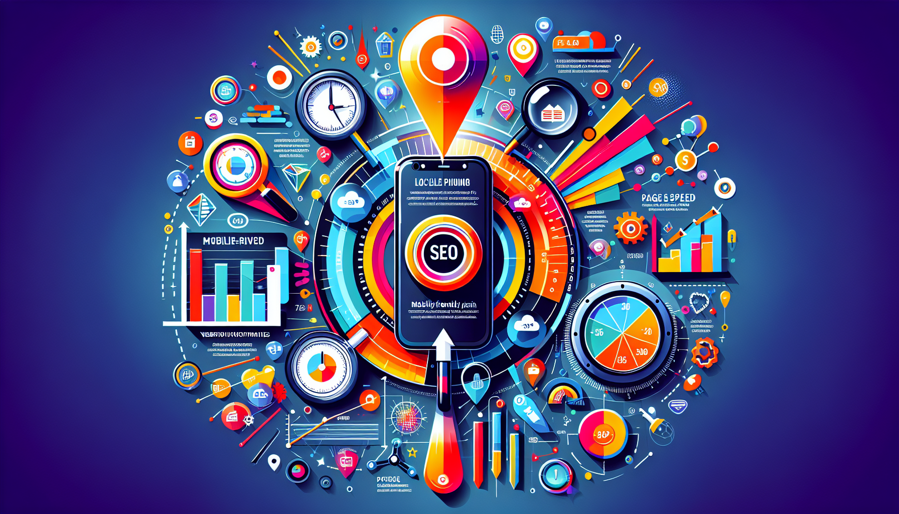 An infographic illustrating the optimization of a website for local SEO.