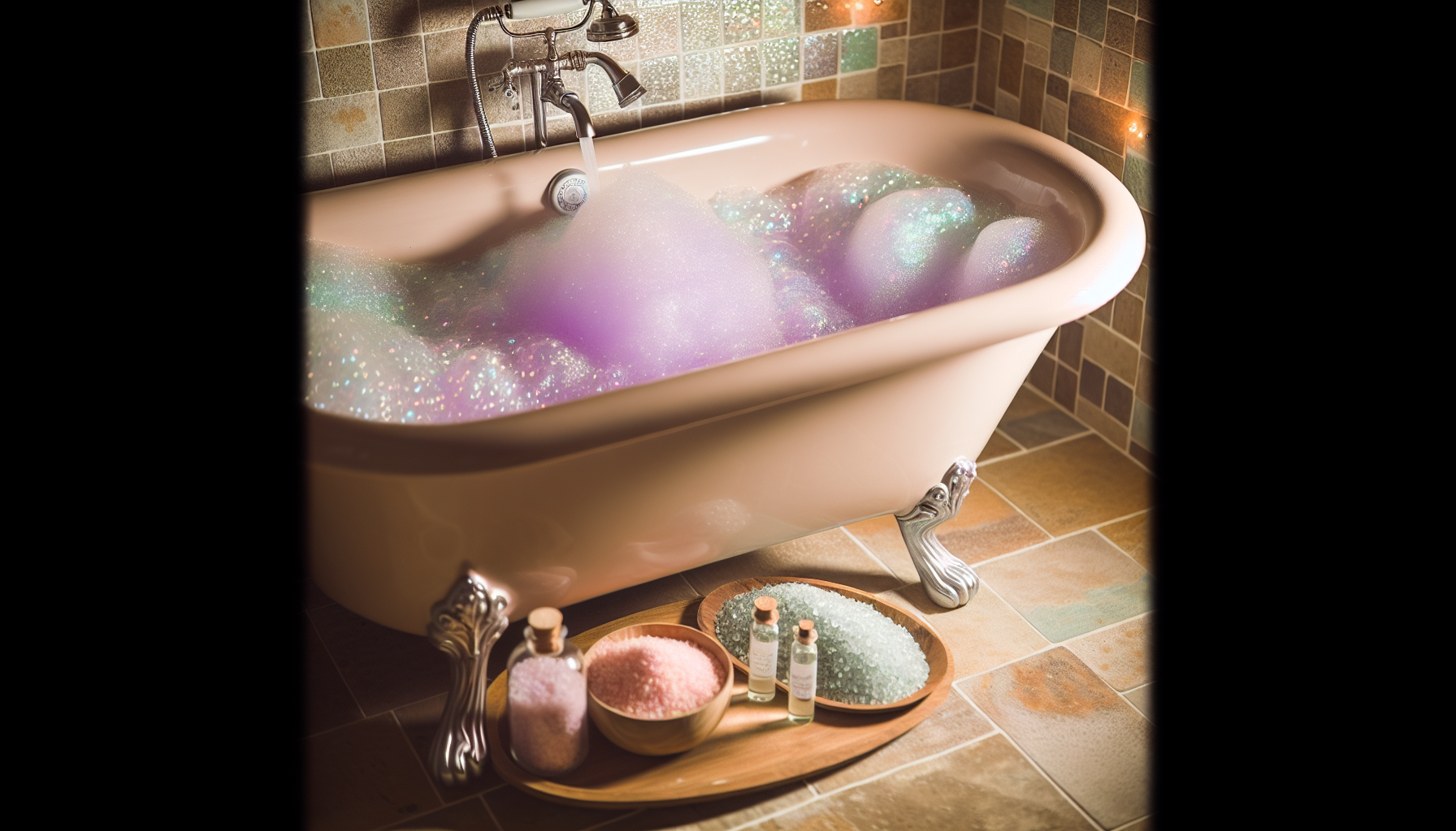 Entspannendes Schaumbad mit duftenden Badezusätzen für pure Erholung und Körperpflege zu Hause.