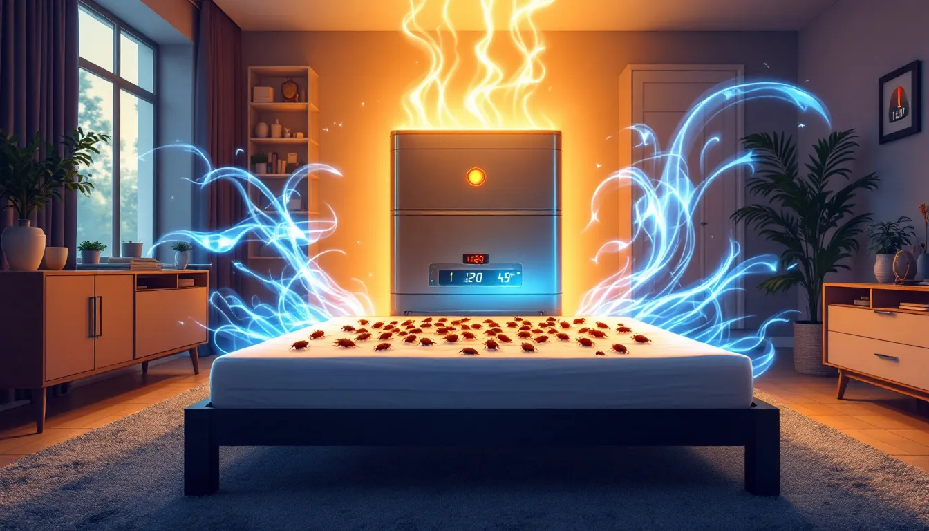An illustration showing the science behind heat treatment that effectively kills bed bugs.
