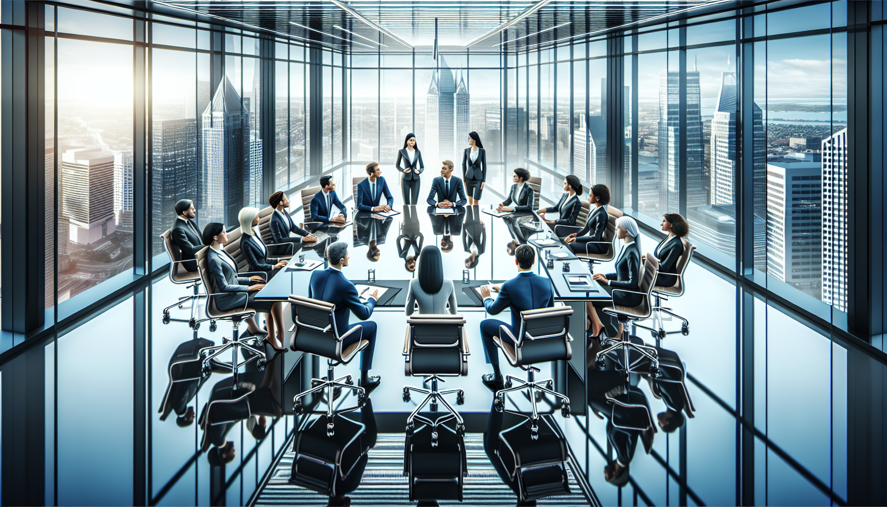 Business professionals having a meeting in a modern conference room