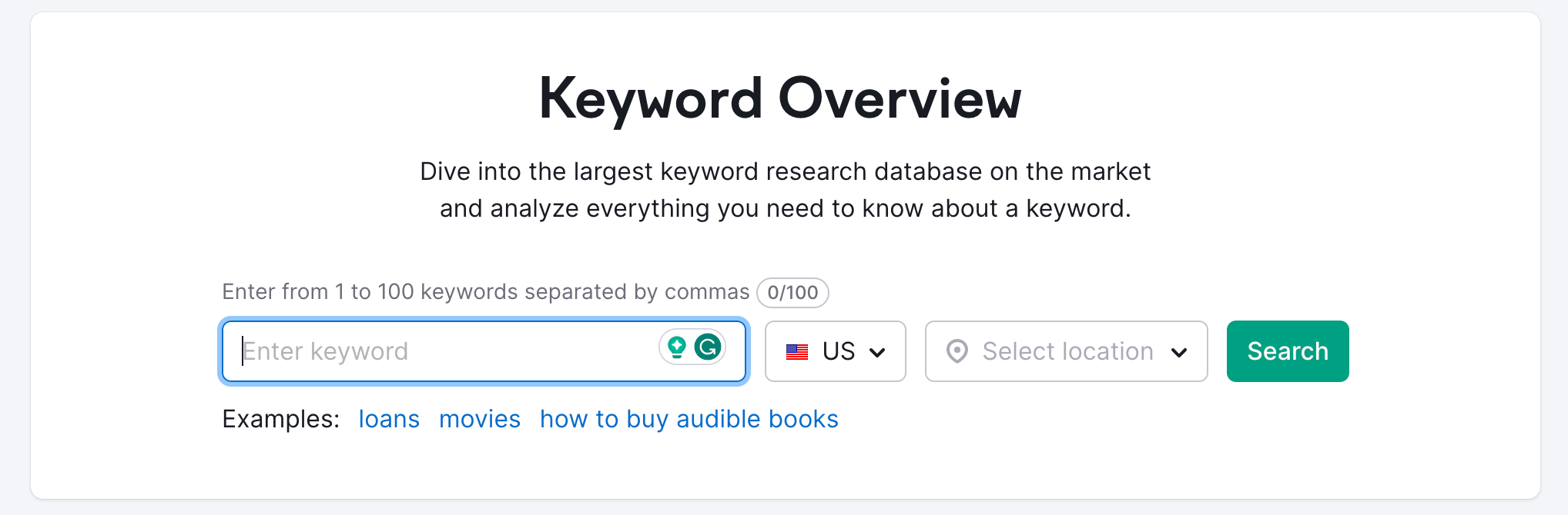 Semrush keyword overview page