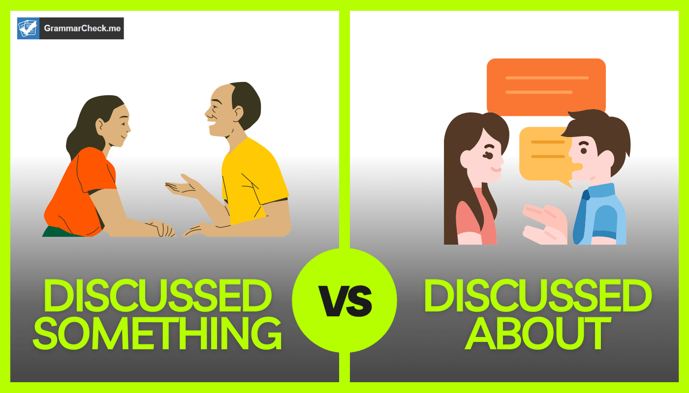 picture of the difference between the words discuss about or discuss