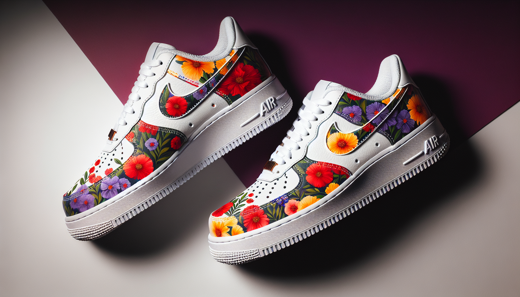 Playful and dynamic colors in the floral print of Air Force 1