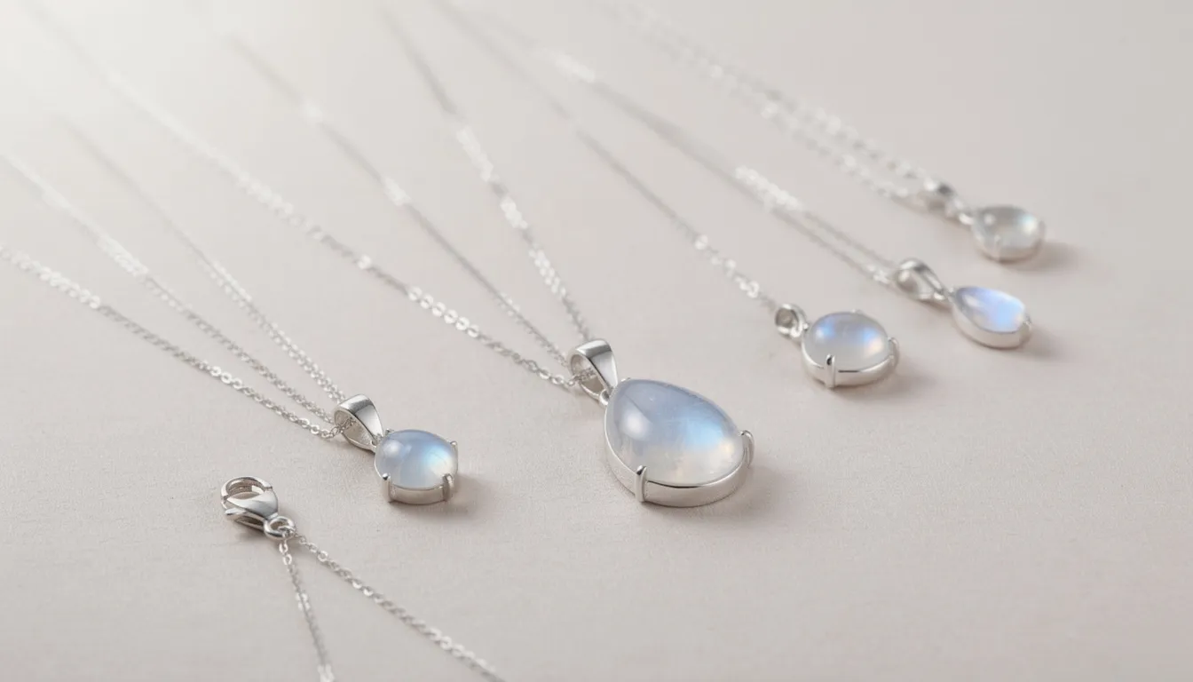A stunning sterling silver moonstone necklace showcases the soft glow of the moonstone, beautifully complemented by the bright, reflective finish of the silver. This elegant piece is designed for durability and can be worn alone or layered with other jewellery for a refined touch to any collection.