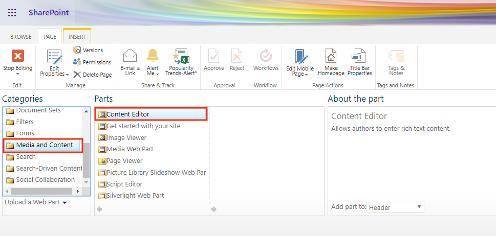 content editor web part in classic sharepoint page