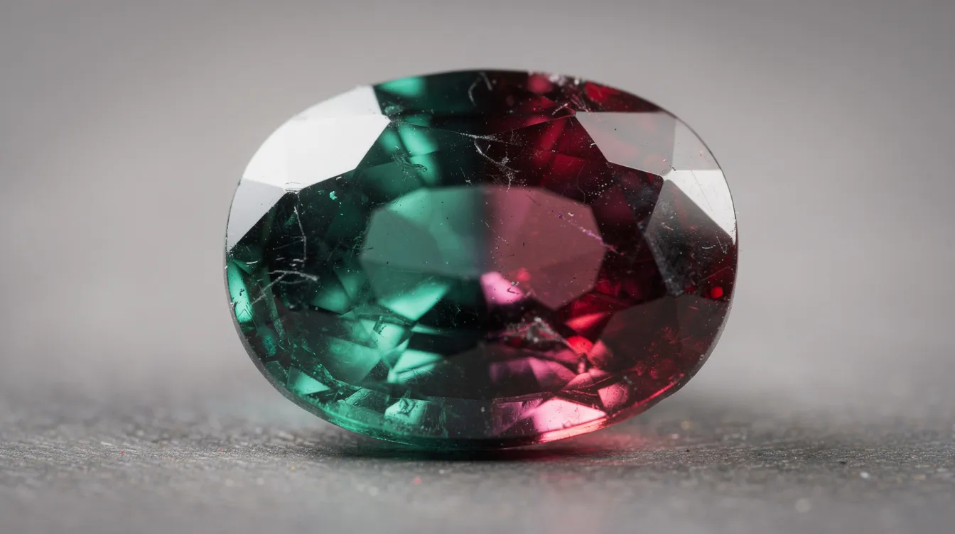 The image features a stunning piece of jewelry showcasing the beautiful gemstone alexandrite, renowned as the traditional birthstone for June. Its captivating color change from bluish green in daylight to purplish red under incandescent light highlights its rarity and desirability among June birthdays.