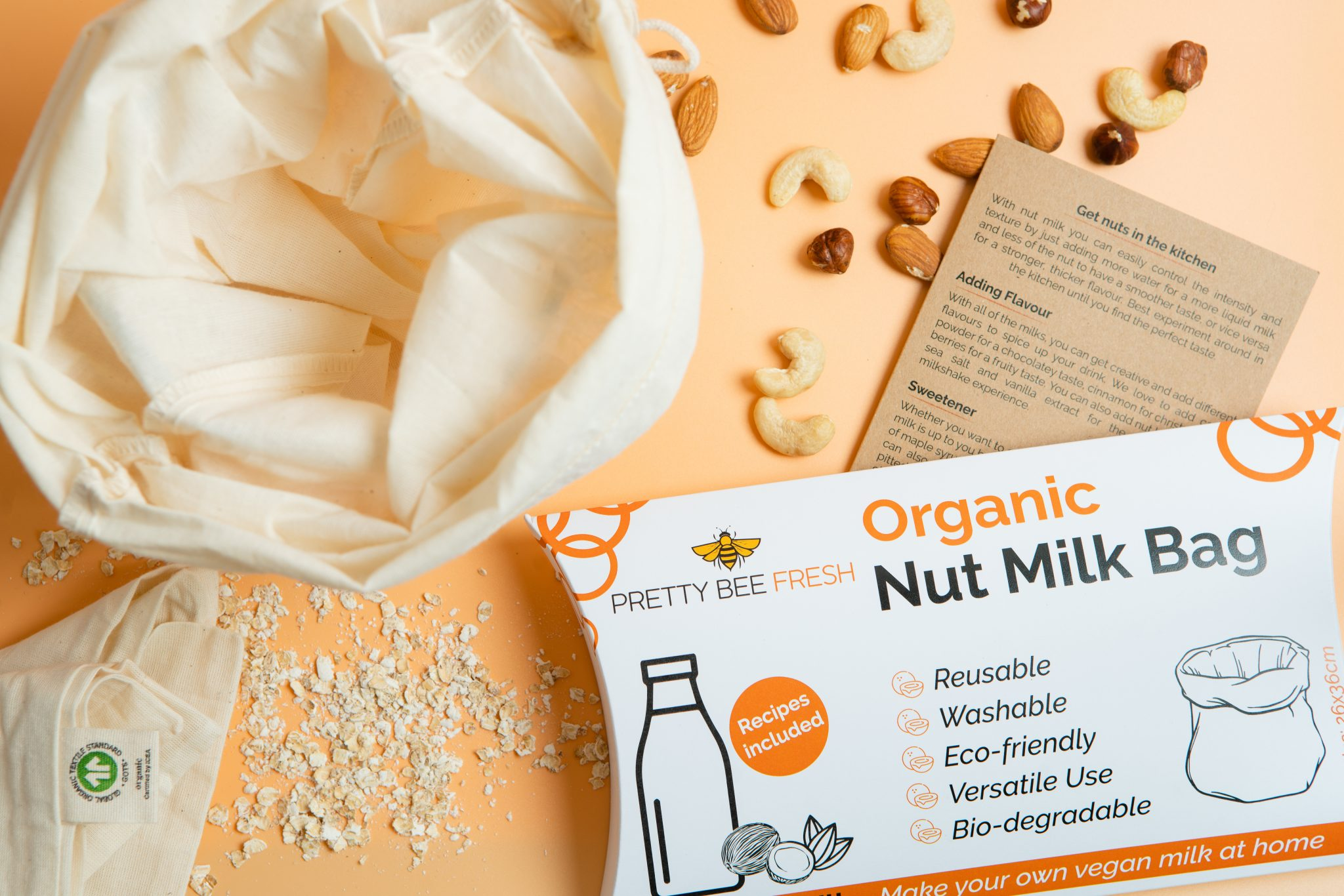 Commercial photo of an organic nut milk bag