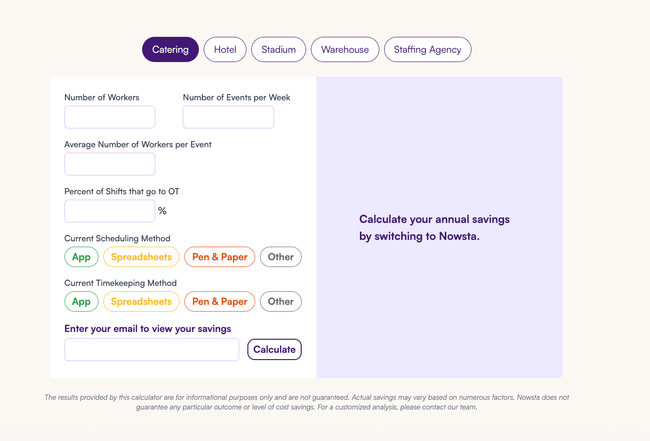 Nowsta's cost savings calculator