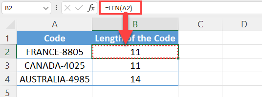 Excel LEN function