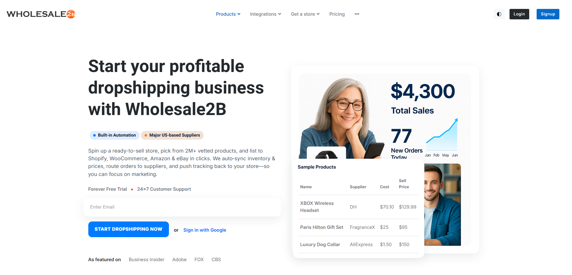 wholesale2b updated homepage screenshot with competitive prices