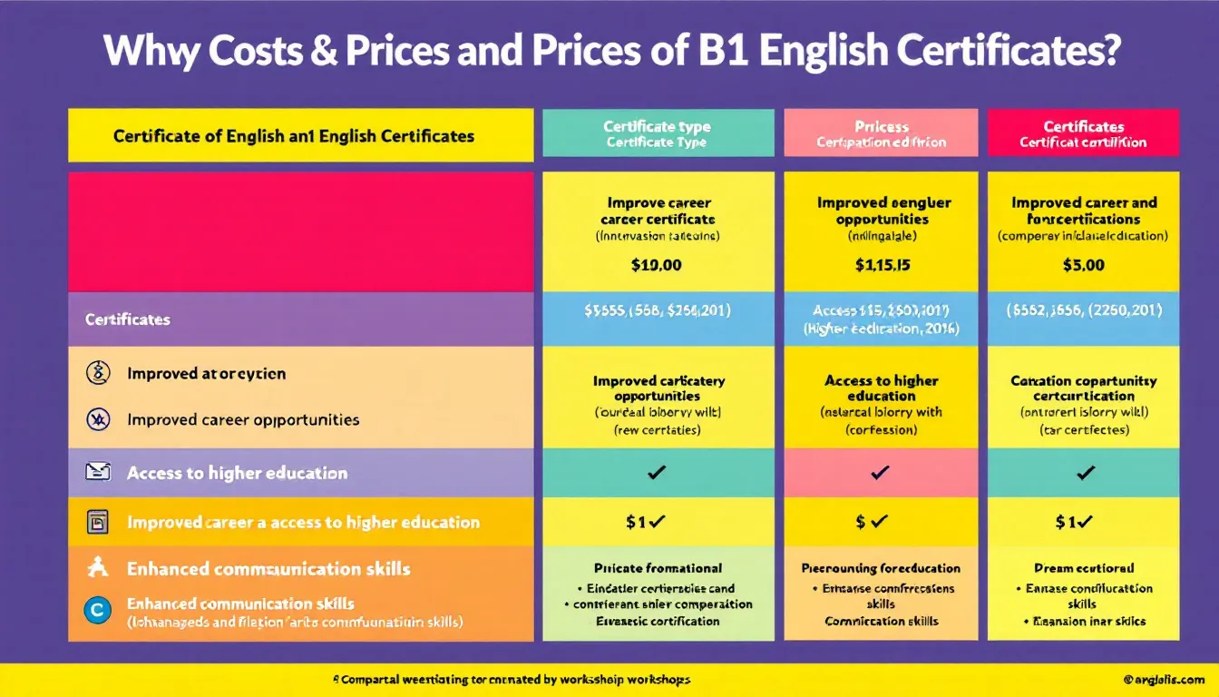 Una tabla comparativa de los costos y precios de los certificados B1 de inglés.