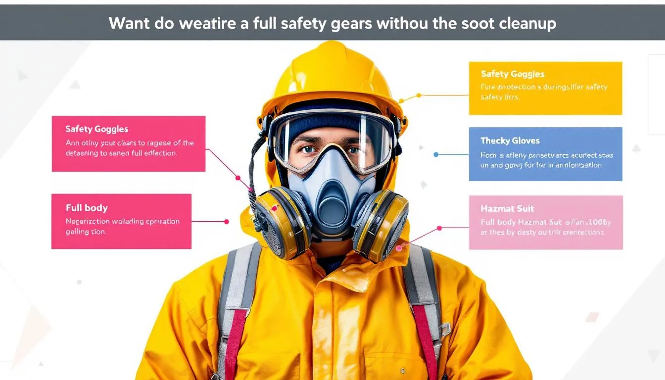 Safety gear used during soot cleanup, emphasizing the importance of protection.