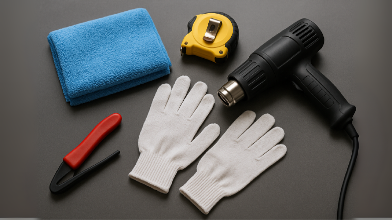 Tools required to install vinyl wraps such as heating gun, microfiber cloth, vinyl cuttter etc.
