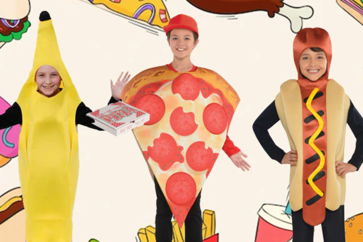 An illustration of food and drink-themed trio Halloween costumes.