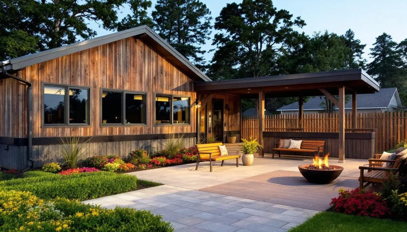 The image depicts the exterior of a community clubhouse in Cinnamon Cove, featuring well-maintained landscaping and inviting gathering areas for residents. This gated community in Fort Myers offers amenities such as swimming pools, tennis courts, and beautiful lake views, making it a perfect place for social activities and relaxation.