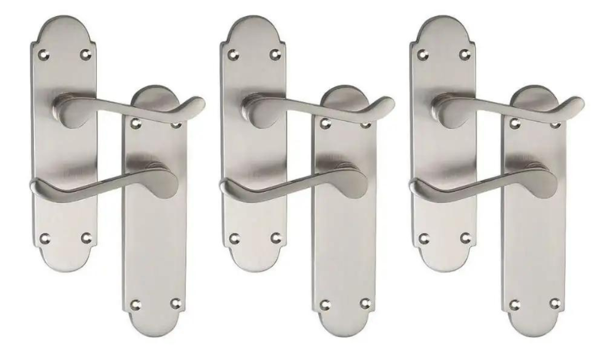 Door handle multi pack - scroll lever on backplate - satin nickel finish 