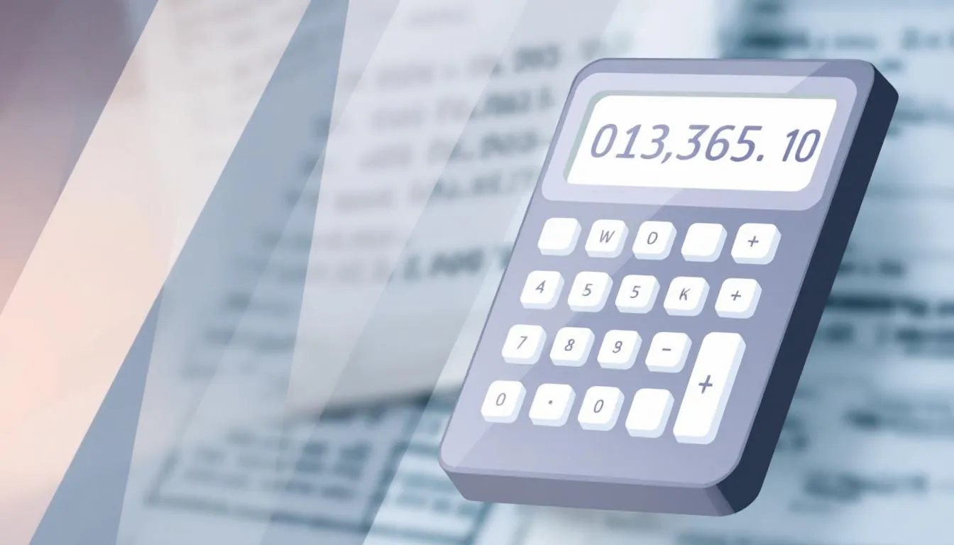 Cost considerations when hiring a divorce lawyer, with a blurred image of legal documents and a calculator.