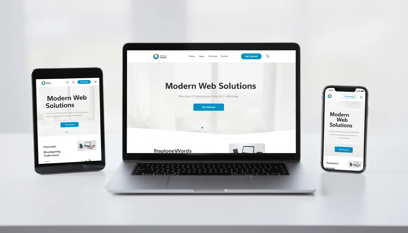 The image showcases a modern website displayed across a laptop, tablet, and smartphone, illustrating its responsive design and mobile optimization. This visual representation emphasizes the importance of website redesign for enhancing user experience and meeting user expectations across various devices.