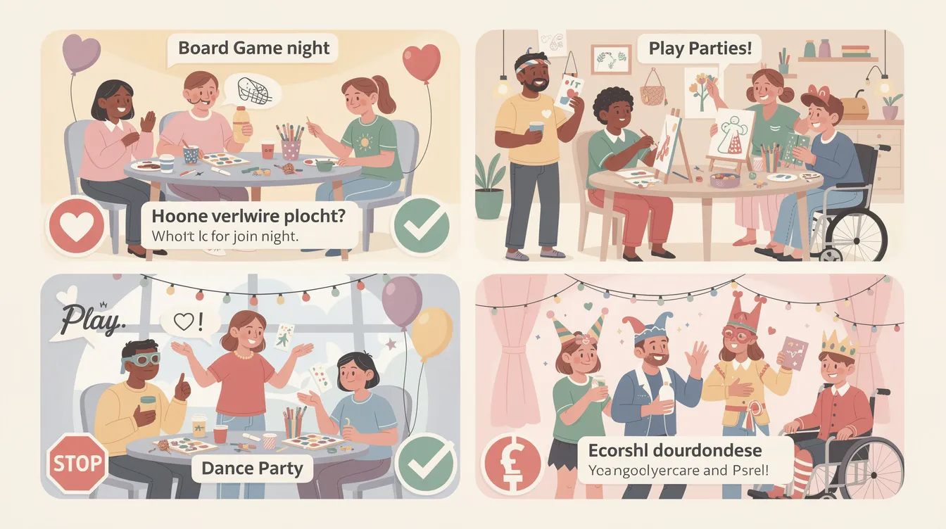 Top Tips on How to Plan and Organize a Play Party: Essentials for Success 2 - Consent Culture An illustration showing different forms of play parties, emphasizing consent and boundaries.
