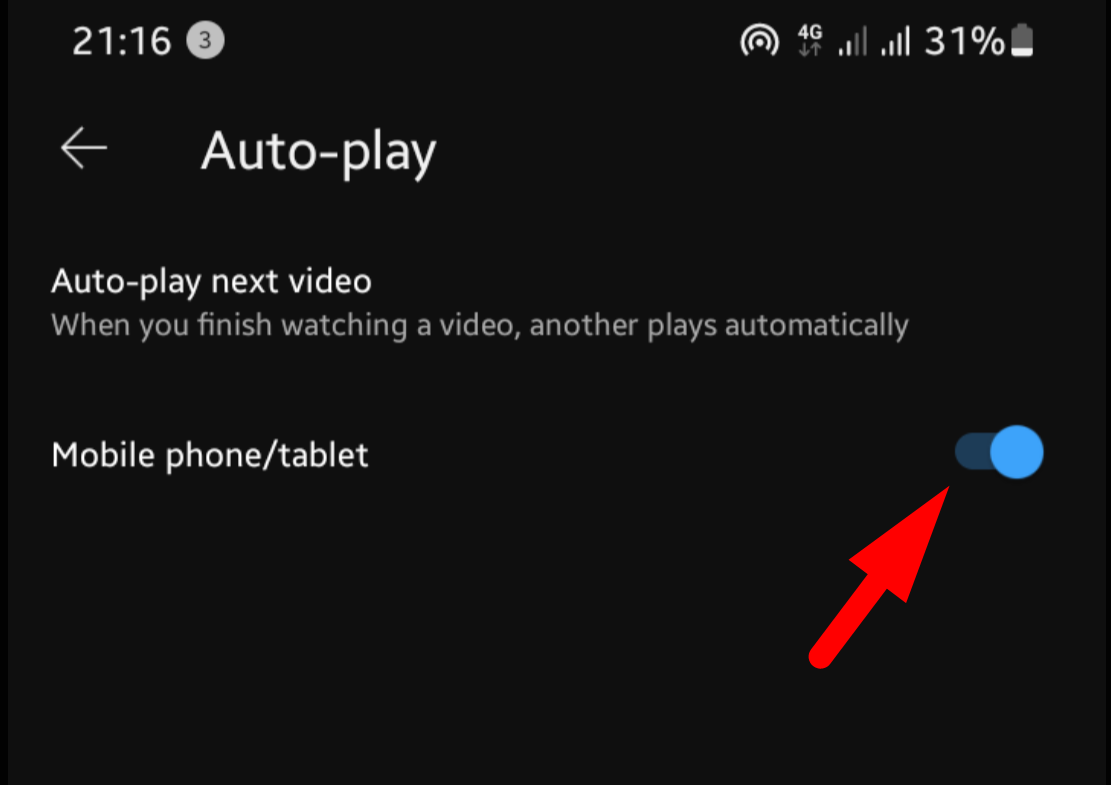 Autoplay mobile settings toggle button