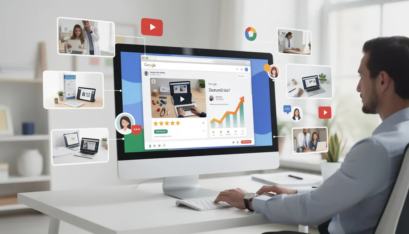 The image showcases a vibrant and engaging listing with high-quality photos and videos, illustrating how adding visual content can enhance visibility on platforms like Google Maps. This visually appealing presentation is designed to attract potential customers and improve local search results.