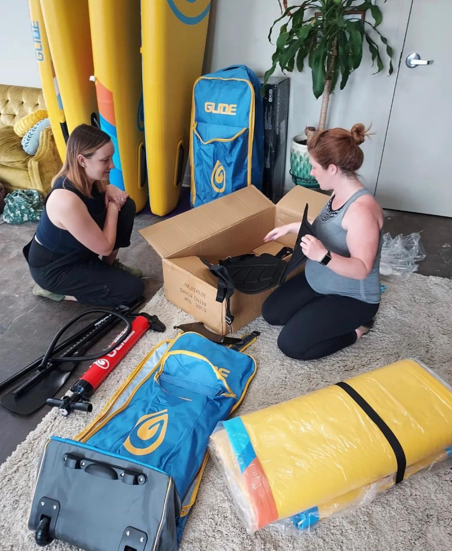 unpacking an inflatable paddle board