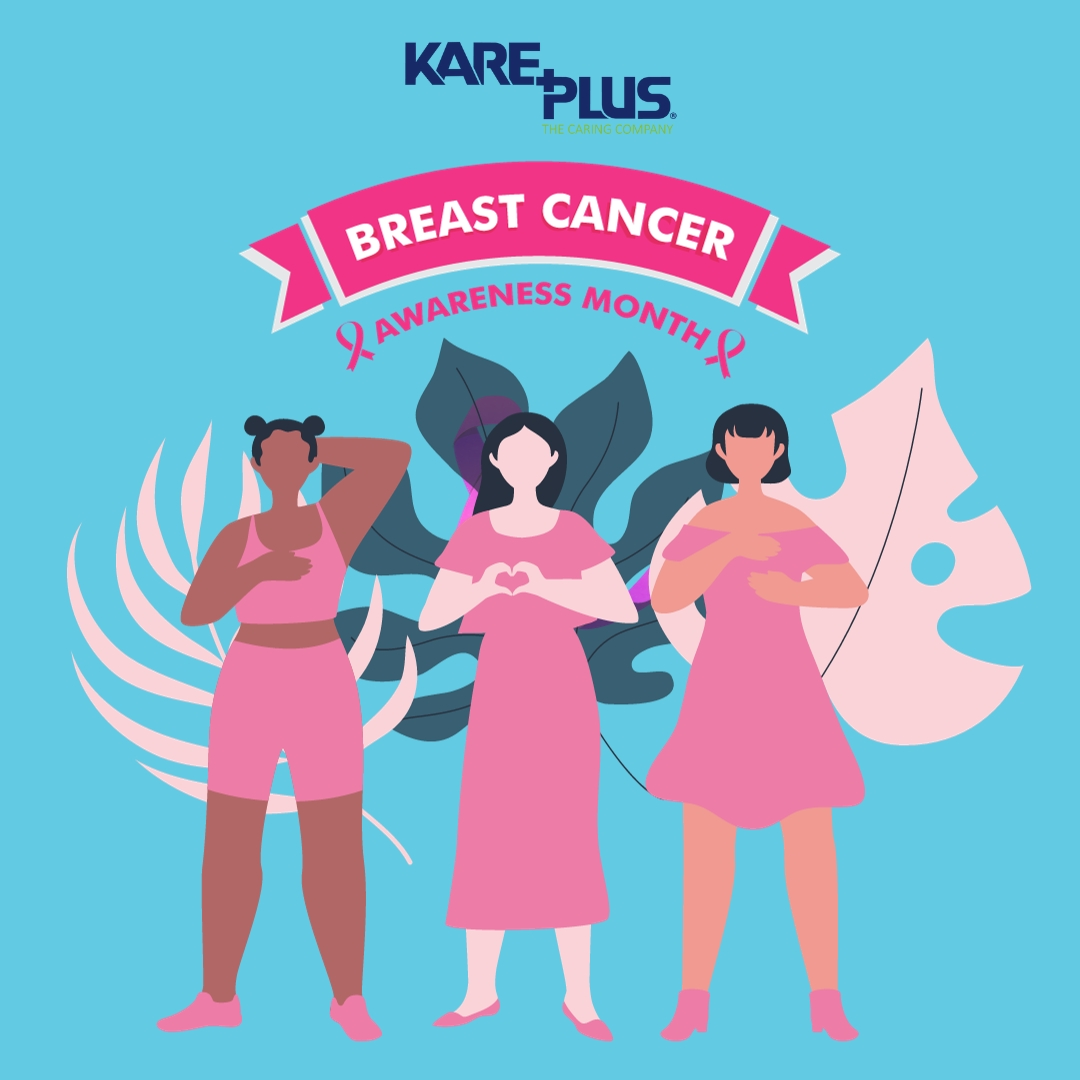 Breast Cancer Awareness Month - three animated women showing their boobs some love