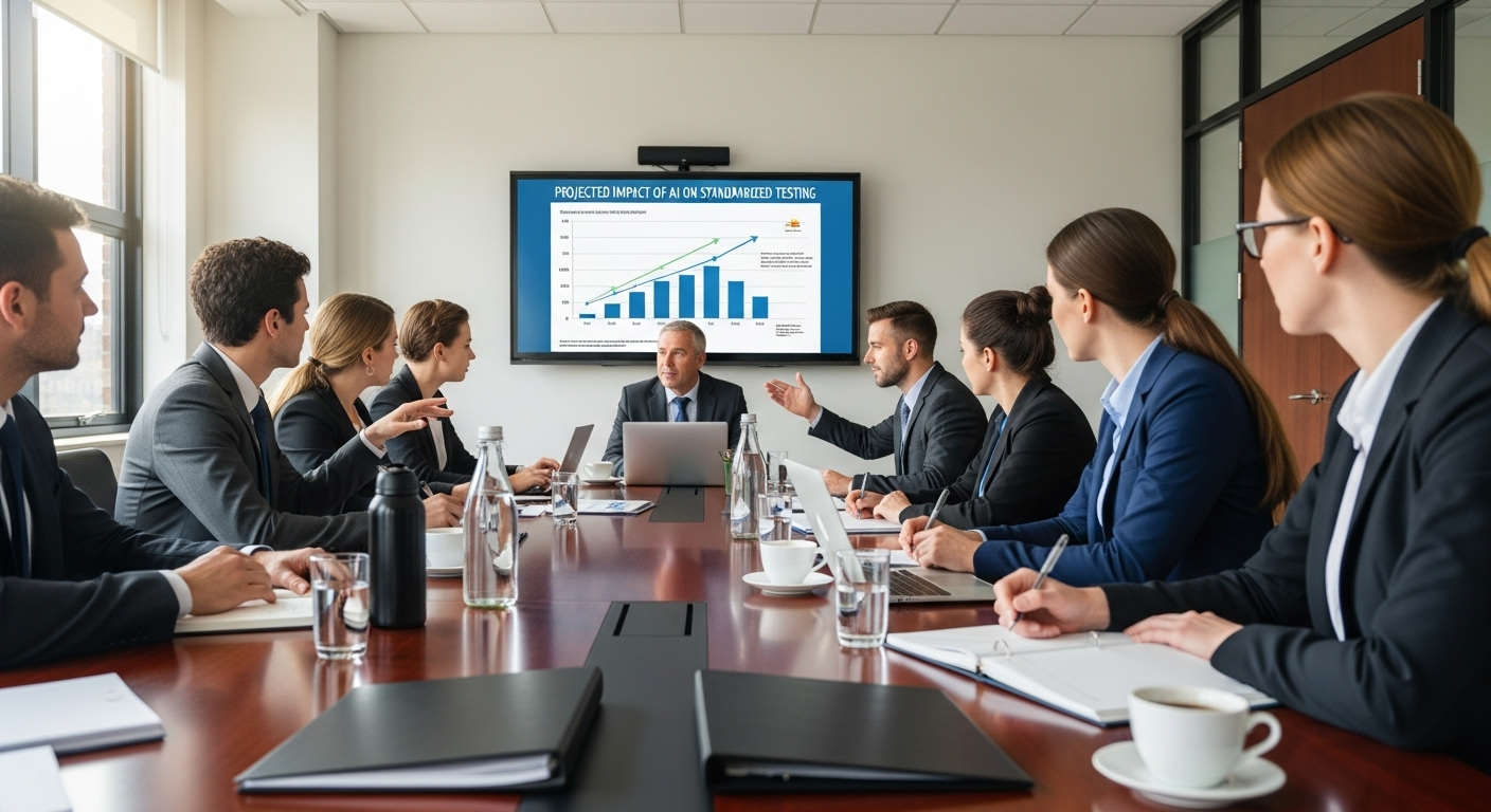 Educational policy meeting discussing AI integration into standardized testing frameworks.