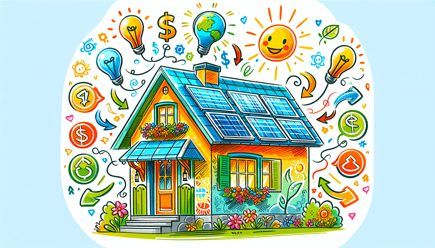 An illustration depicting a home with solar panels maximizing energy efficiency.