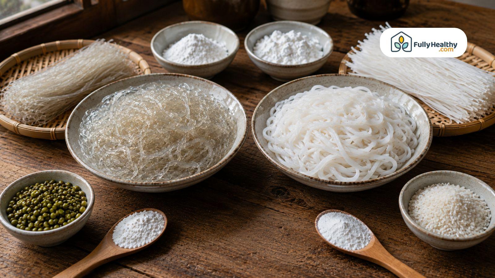 Glass noodles rice noodles starches mung beans and rice comparison