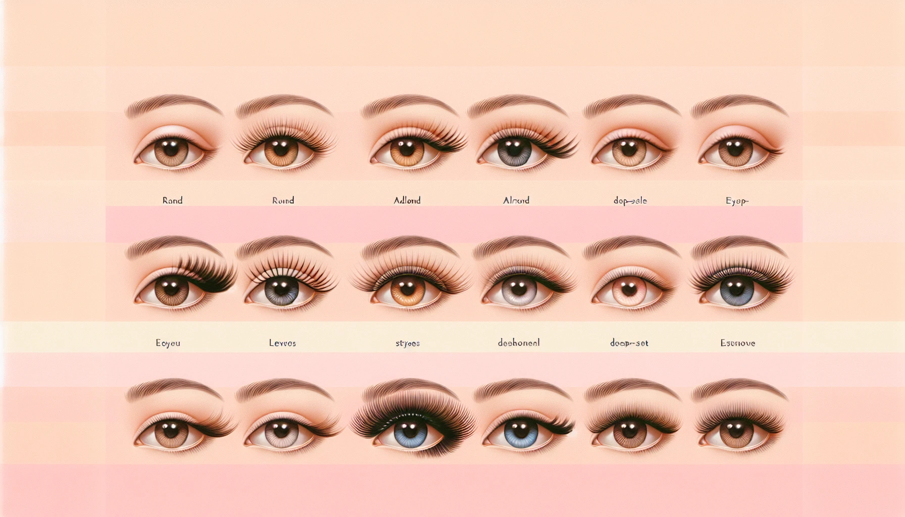 Different eye shapes with various eyelash styles
