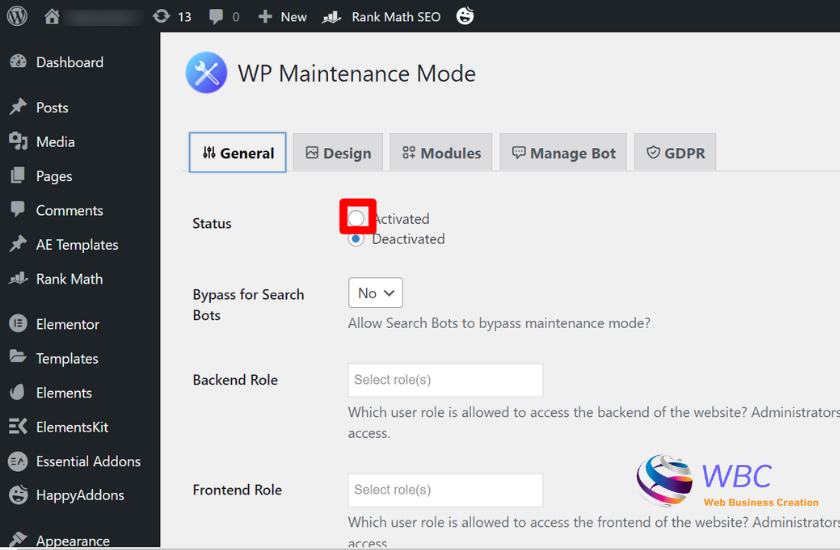 Activate the WP Maintenance Mode in a post about how to hide a page in wordpress