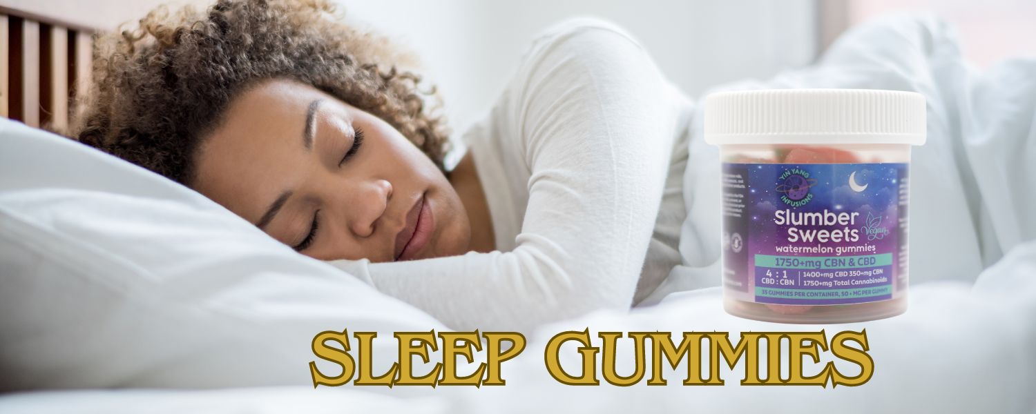 CBN sleep gummies next to a woman