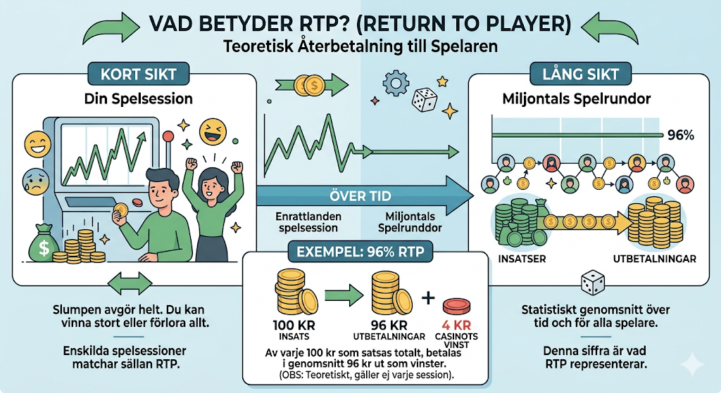 Vad är RTP – return to player förklarat med exempel på kort och lång sikt i slots och casinospel