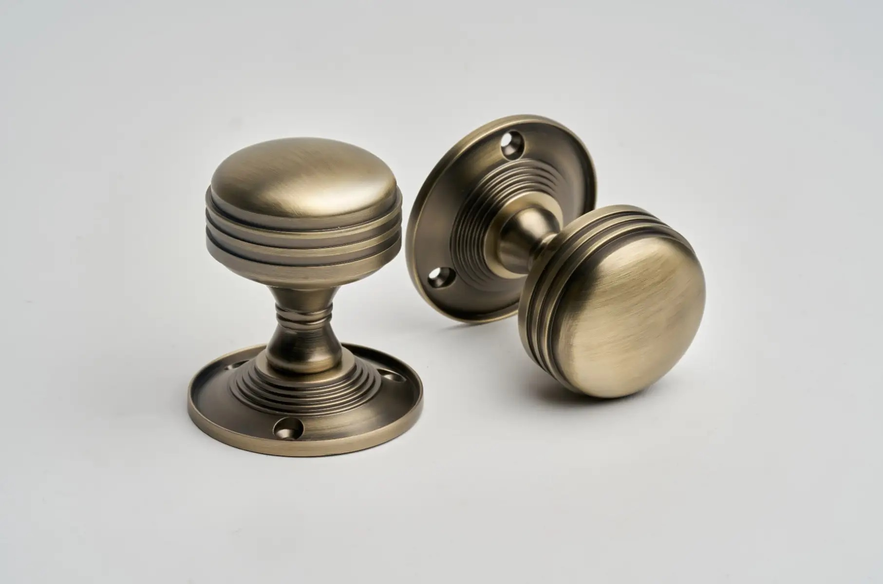 Ringed Mortice Round Door Handle Knob (Sprung) Satin Nickel - Pair