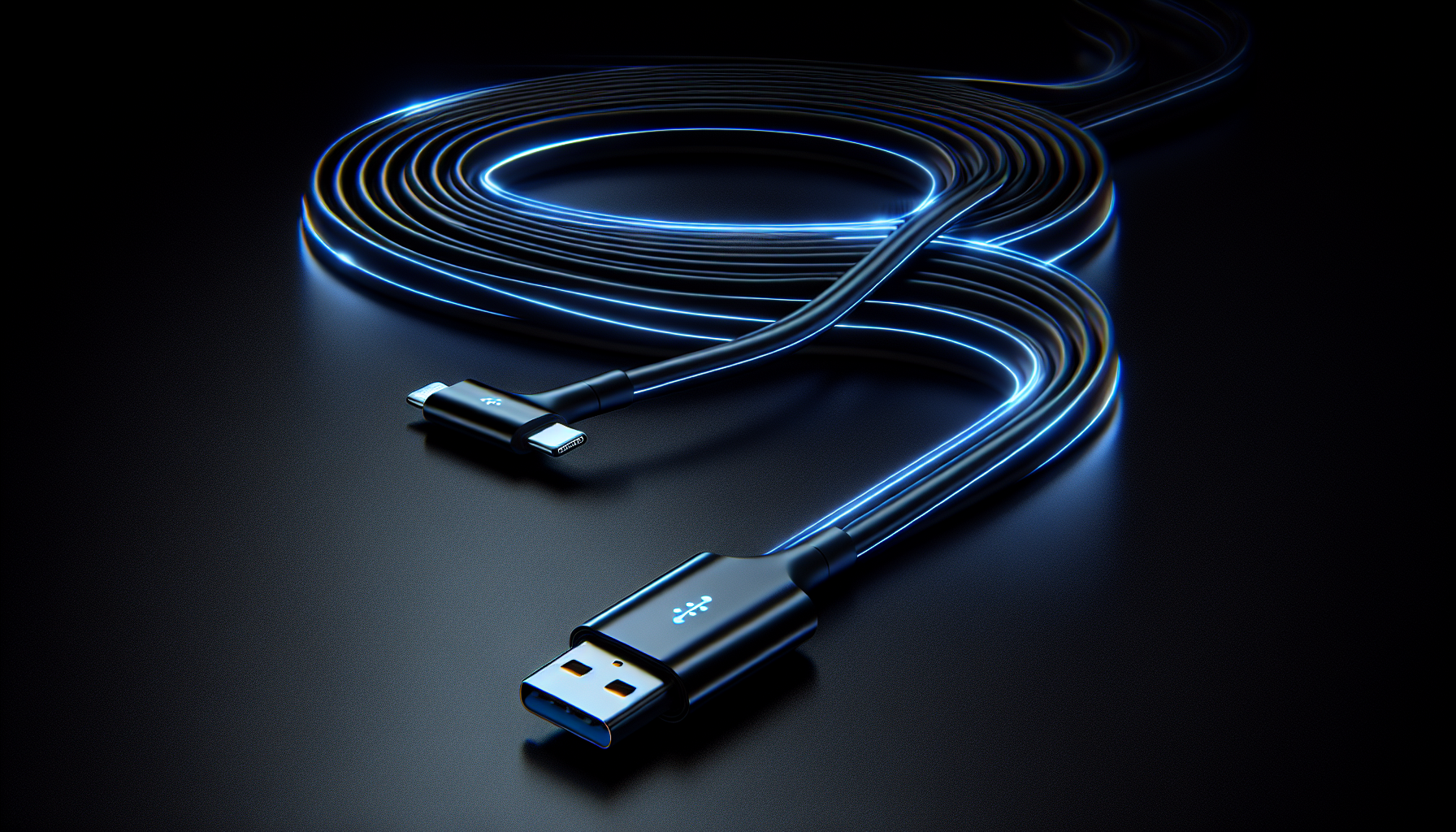 Modern USB C to Lightning cable with LED indicators