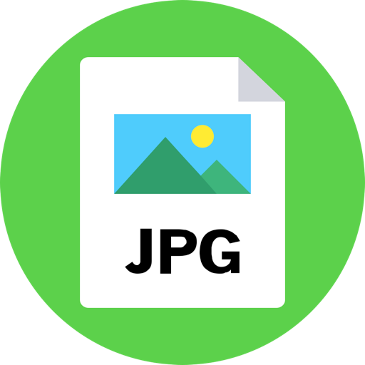 L'image montre le symbole du format JPG. Les lettres JPGsont écris sur un fond rond de couleur verte