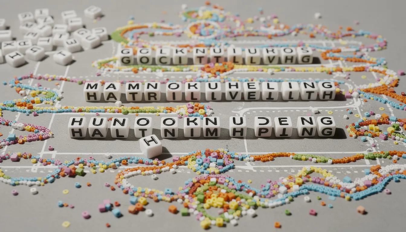 The image features colorful letter beads arranged on a flat work surface, spelling out various words, alongside vibrant accent beads. This setup is perfect for creating beaded friendship bracelets, showcasing a fun and creative way to customize accessories.