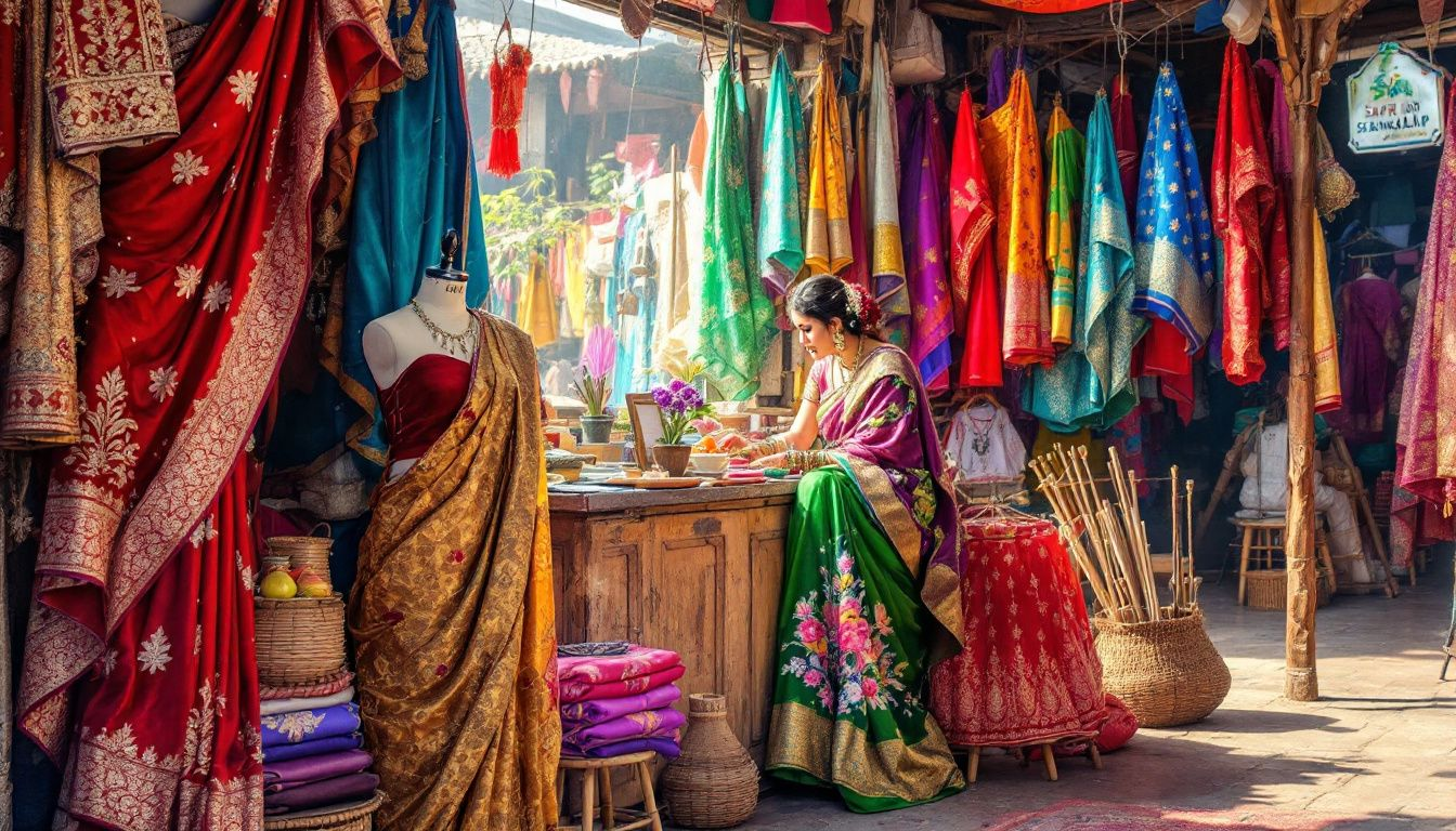 7667db47 a60f 4727 8232 1f5b40f44972 A saree rental business setup with various sarees on display.