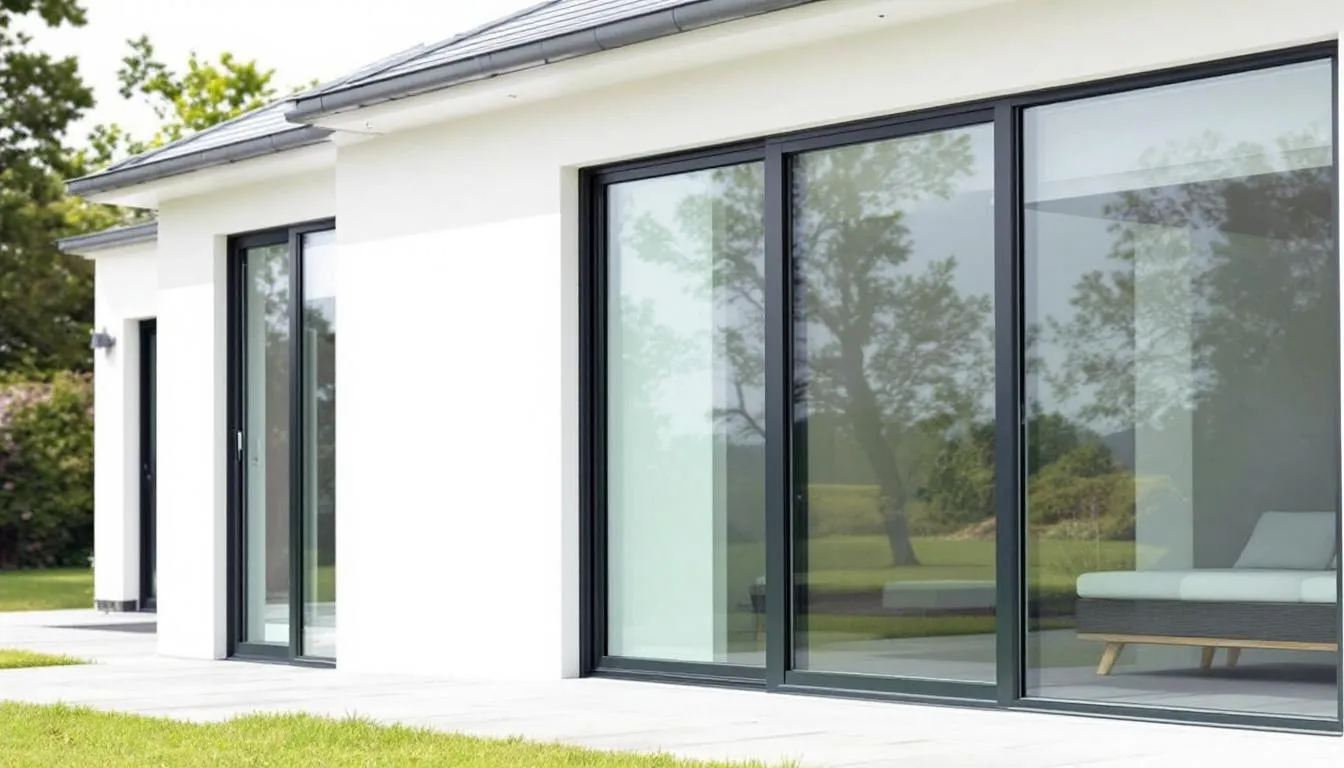 Des fenêtres en PVC blanches sont installées sur une maison moderne, offrant un design épuré et contemporain. Ces menuiseries assurent une bonne isolation et sécurité, tout en répondant aux besoins de performance et de qualité des professionnels de la pose de fenêtres.