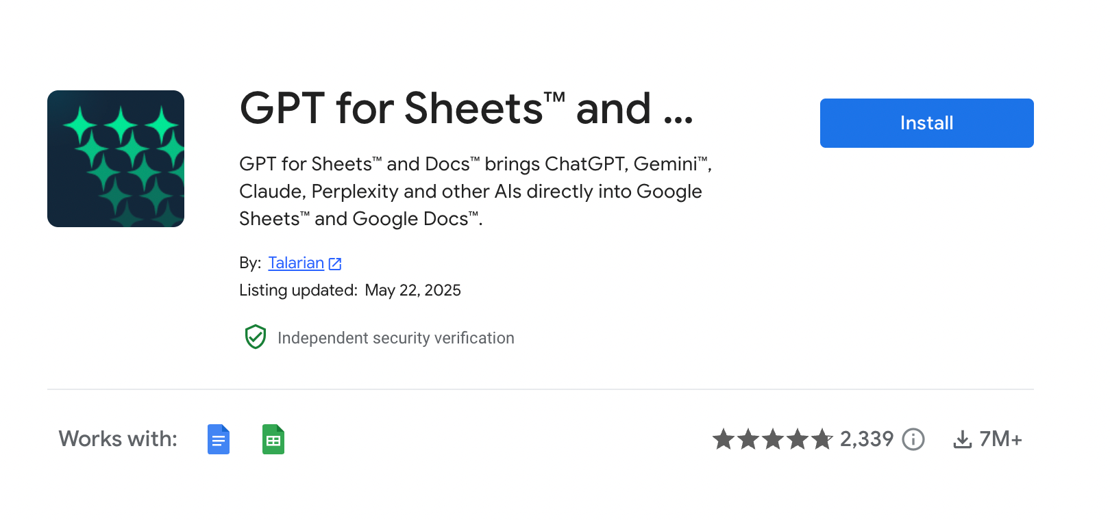 Installing GPT for Sheets and Docs add-on