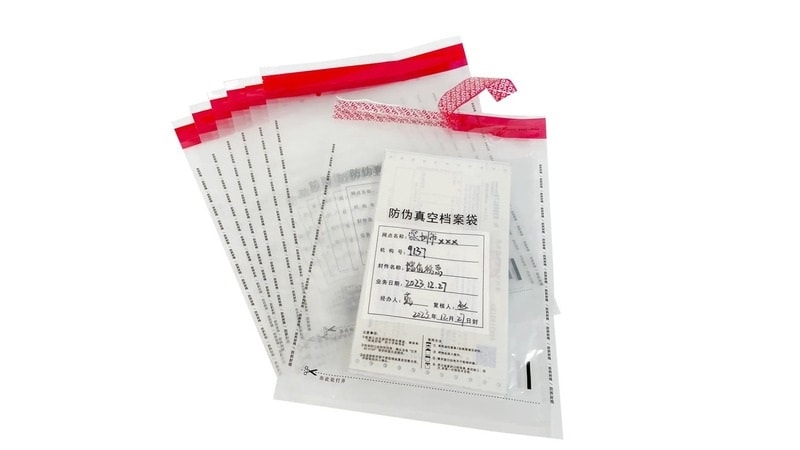 Tamper-evident bags with red security tape