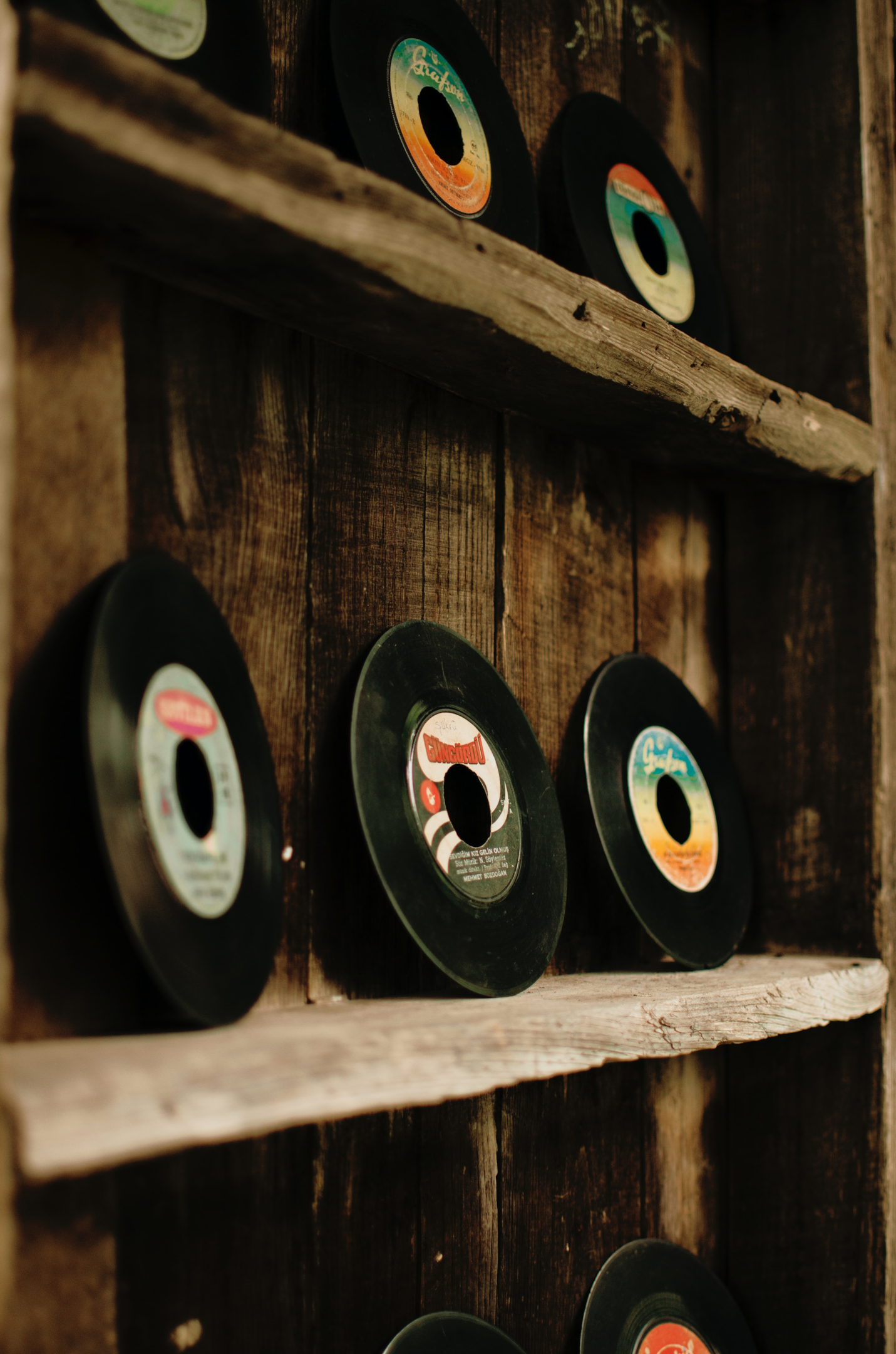 vinyl record wall, diy vinyl record shelf, woody texture